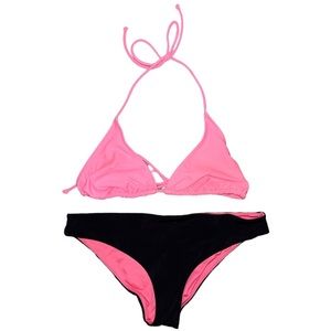PINK VICTORIA’S SECRET Black Bikini Bottoms Size Small + FREE Pink Triangle Top